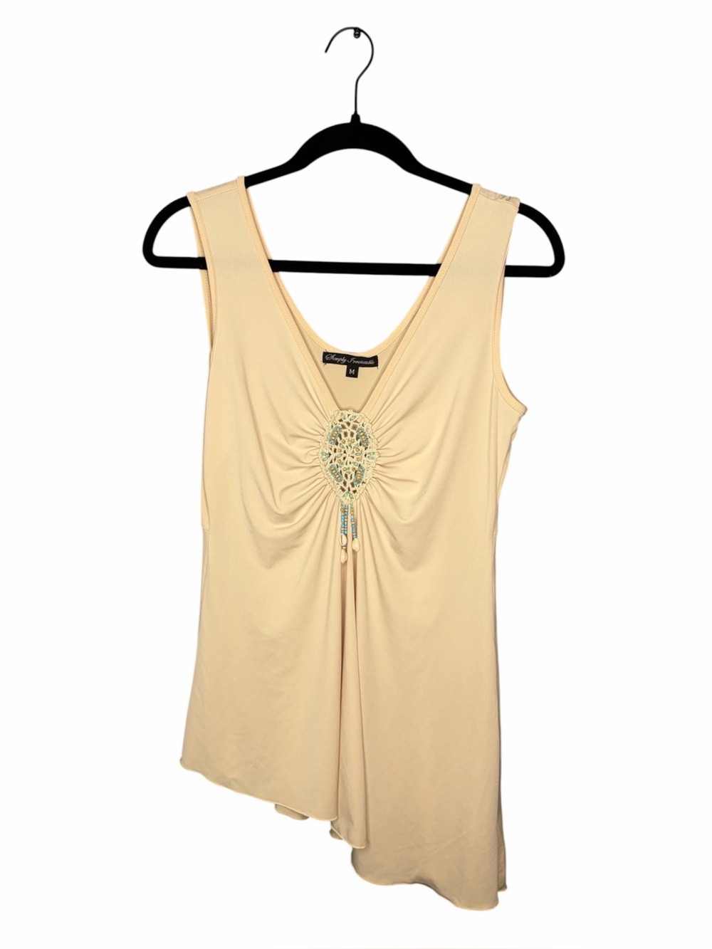Simply Irresistible Cream Sleeveless Tank with Beaded Medallion Size M